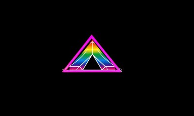 Poster - A vibrant, rainbow triangle with a glowing pink border on a stark black background