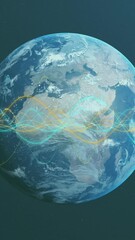 Poster - Animation of illuminated spiral patterns over rotating globe against black background