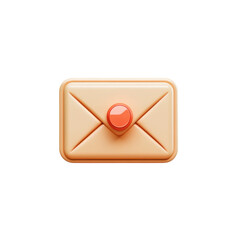Poster - Cute 3D Render Beige Envelope Mail Icon Illustration with Red Seal on transparent background