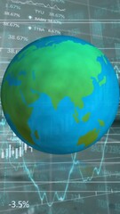 Poster - Spinning globe icon over stock market and financial data processing against empty office