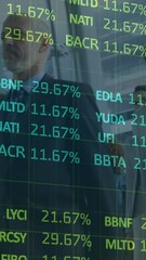 Poster - Animation of financial data processing over business people