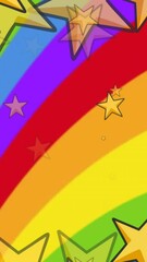 Poster - Animation of stars over heart shape in circles over multicolored abstract pattern