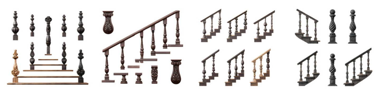 Decorative Stair Railing Sets Isolated on White Background