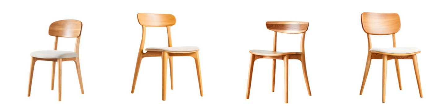 Modern Wooden Chair Collection on White Background