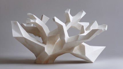 Poster - Modern abstract sculpture resembling tree branches displayed against a neutral background in a contemporary art setting