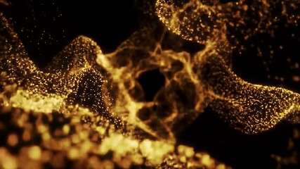 Poster - Abstract Golden Particles Flowing in Waves Against a Dark Backdrop for Modern Design and Visual Effects