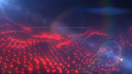 Poster - Abstract red digital wave particles with lens flare, futuristic tech concept