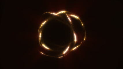 Poster - Glowing golden particle structure in flower-like shape with radiant energy beams and deep shadows