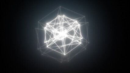 Poster - Soft glowing white geometric structure resembling a digital star or web on a dark background