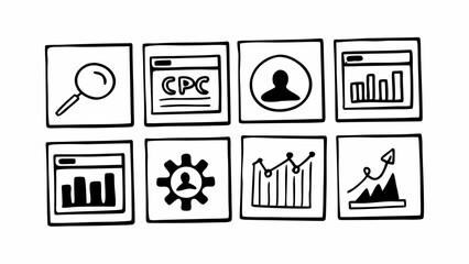 Aufkleber - Doodle icons representing business analytics and digital marketing concepts