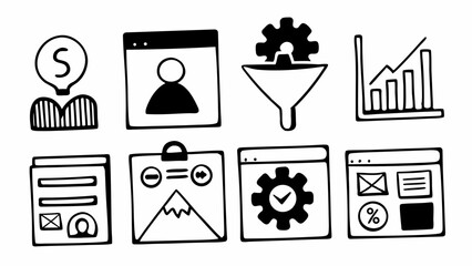 Aufkleber - Doodle icons representing business growth strategy and analytics