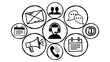 © Riddhi - Doodle icons representing various communication methods and customer service