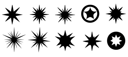Poster - Diverse star shape collection showcases varied starburst and celestial icons for graphic design projects, silhouette
