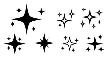 Poster - Decorative sparkling star illustrations are presented in a black silhouette on a plain background, creating a simple design.