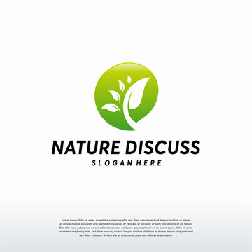 Nature Discuss logo designs concept vector, Leaf Chat logo