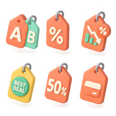 Poster - 3D Isometric UI UX Set of Transparent Background Sale Tags Discount, Percentage, Best Deal, A/B Testing Icons for Website and App Design