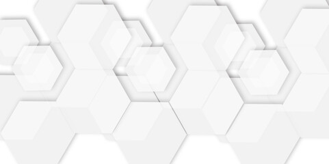 Fototapete - Abstract light grey and white hexagon 3d effect pattern with shadow seamless texture background. Use for book, poster, flyer, website vector illustration.	