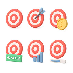 Fototapete - 3D Isometric UI UX Target Icons Set Transparent Background - Achieve Business Goals with High-Quality Vector Illustrations for Web and App Design