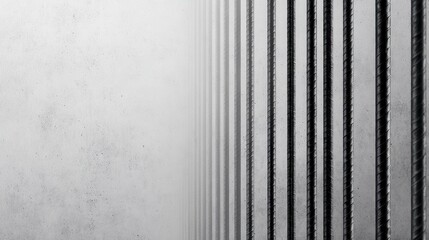 Poster - Abstract monochrome image of vertical metal lines against a textured gray background