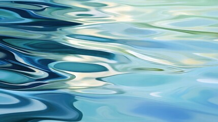 Poster - Serene ripples of blue and green water reflecting soft light, creating a tranquil atmosphere