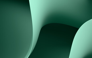 Fototapete - Abstract Green Curved Lines Background - Modern Geometric Wave Pattern with Smooth Gradient Flow