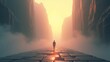 © leon - Man walking through canyon landscape digital art fantasy illustration