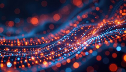 Poster - A mesmerizing digital stream of data visualized with glowing lights and bokeh effects, representing interconnectedness and innovation.