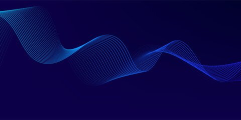 Aufkleber - Abstract glowing wave lines on dark blue background. Dynamic wave pattern. Modern flowing wavy lines. Futuristic technology concept.