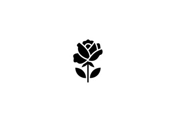 Poster - Simple black rose with stem and leaves in a minimalist style on a white background in vector format