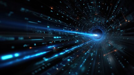 Fototapete - Exploring digital realities light beams in a hyperspace tunnel virtual environment futuristic perspective