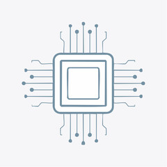 Poster - Modern technology graphic shows a simple computer chip design on a plain background, ideal for tech companies and electronics marketing.