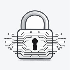 Poster - Conceptual secure padlock with circuit board design emphasizes digital security and cyber safety through technology-themed elements.
