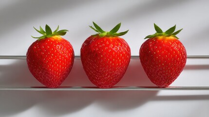 Aufkleber - Strawberries on a wire rack viewed from above with shadow play and copy space