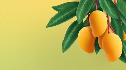 Poster - Summer mango theme with bright yellow fruit on paper backdrop and copy area on side