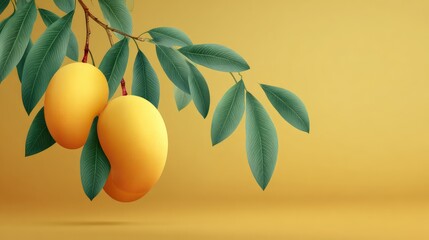 Poster - Summer mango theme with bright yellow fruit on paper backdrop and copy area on side