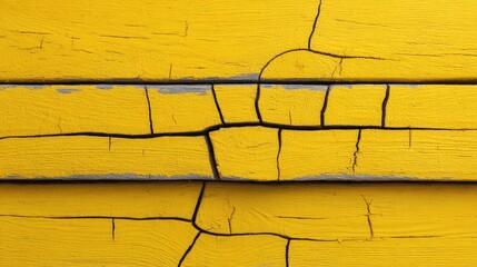 Poster - Vibrant yellow painted wooden panel background with natural cracks, overhead with clear area for design