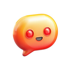Poster - Orange Chat Bubble with a Cute Face Digital Communication 3D Rendered on transparent background