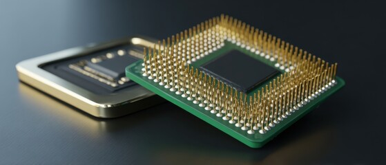 Poster - The Microprocessor with Gold Pins and High-Tech Circuitry on Elegant Surface
