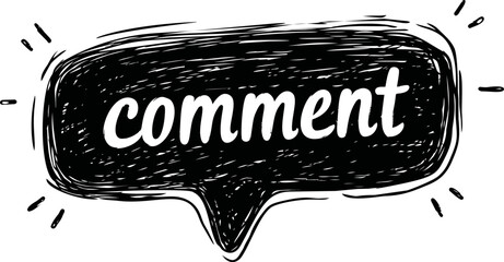 Aufkleber - Comment speech bubble with black background and sketchy lines, hand-drawn style
