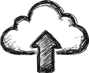 Aufkleber - Sketched cloud with upload arrow in black and white, digital concept