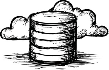 Aufkleber - Hand-drawn cloud storage icon with clouds in black and white sketch style