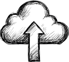Aufkleber - Simple black pencil sketch of a cloud upload icon with upward arrow