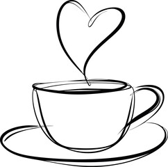 Aufkleber - Line art of a coffee cup with heart-shaped steam