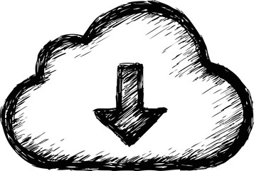 Aufkleber - Sketchy cloud icon with download arrow indicating cloud storage and transfer