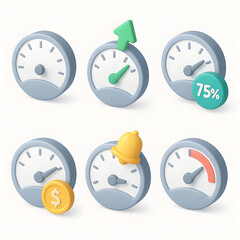 Fototapete - 3D Isometric UI UX Speedometer Set Transparent Background Icons for App Design, Web Development, and User Interface