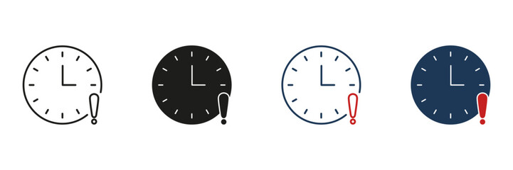 Fototapete - Clock With Exclamation Mark Line And Solid Icon Set. Urgency, Deadline, And Time Management Alert Symbol Collection. Reminder And Notification Concept. Isolated Vector Illustration