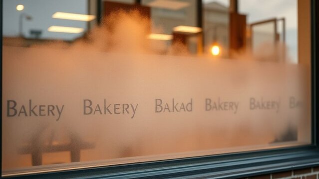 Bakery windows fogging up with the breath of fresh bread