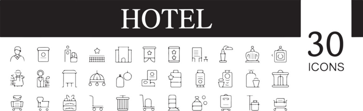 30 Hotel Icons  A Complete Set of Line Art Graphics for Hospitality Design