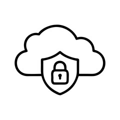 Poster - Secure cloud storage represented by cloud icon with protective shield and padlock. Secure cloud storage solutions offer reliable data protection in modern digital environments.