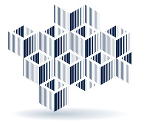 Poster - Isometric 3D cubes vector abstract background, geometric abstraction art modern architecture city buildings theme, cubic shapes and forms composition lowpoly style.
